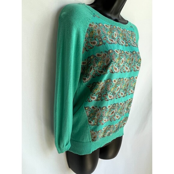 Moth Anthropologie Sweater Top Paisley Print Knit Mix Media Mint Green XS Quirky - Picture 3 of 10